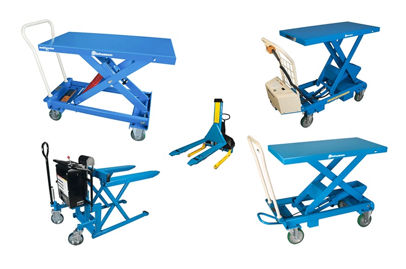 Mobile scissor lift tables by Bishamon from Indoff Inc